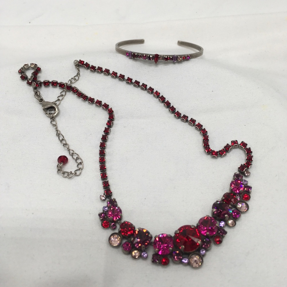 Sorrelli Ruby Red Swarovski Crystal Necklace Matching Bracelet ✅Offers W…